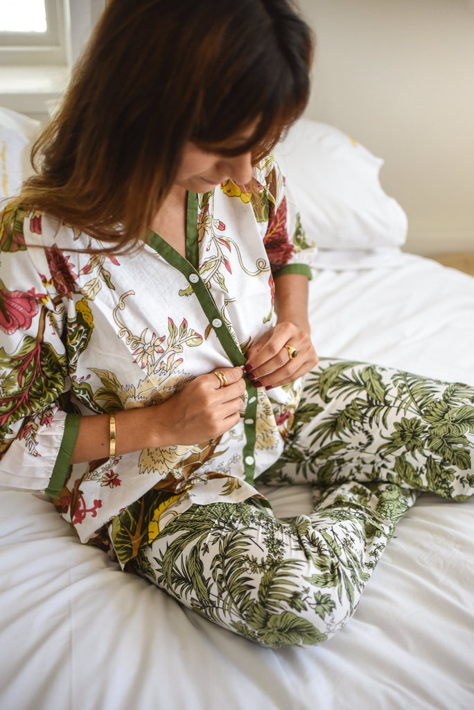 French Pyjamas - Green Floral - Gawjus.CapeTown