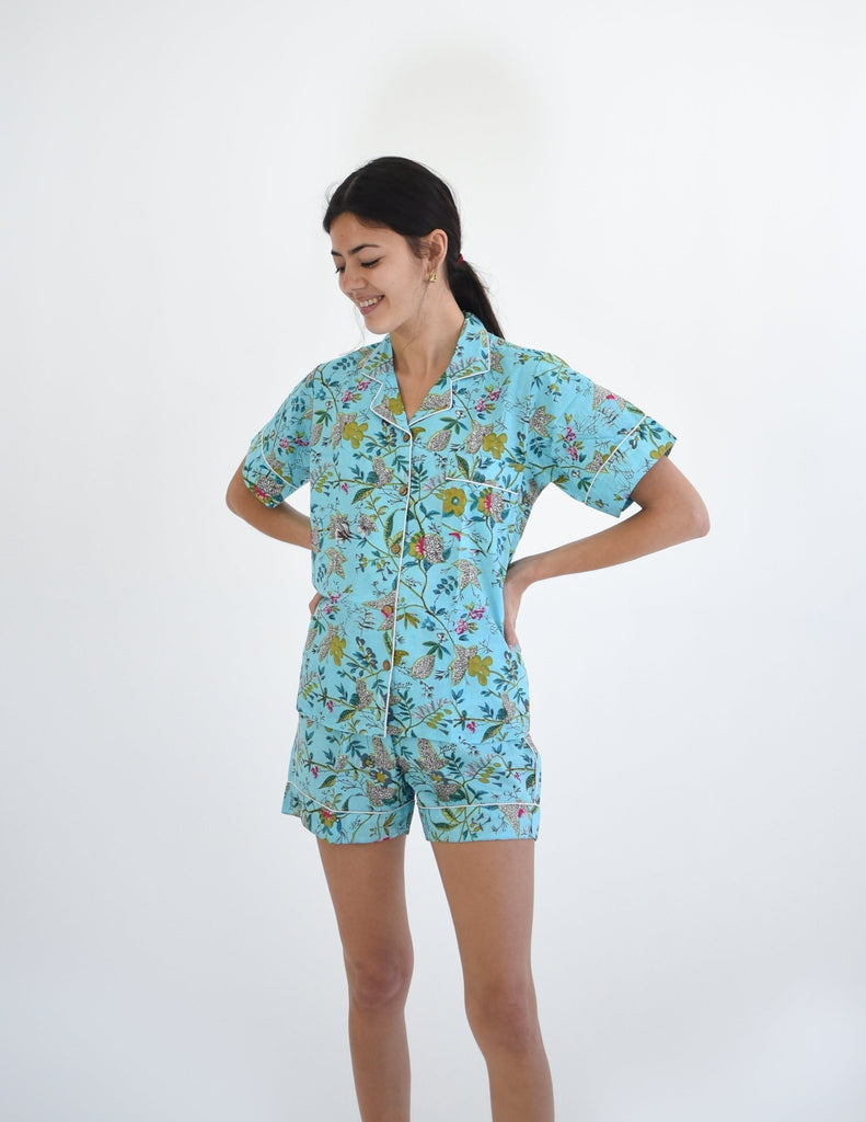 Shorty Pyjamas - Turq Flower - Gawjus.CapeTown